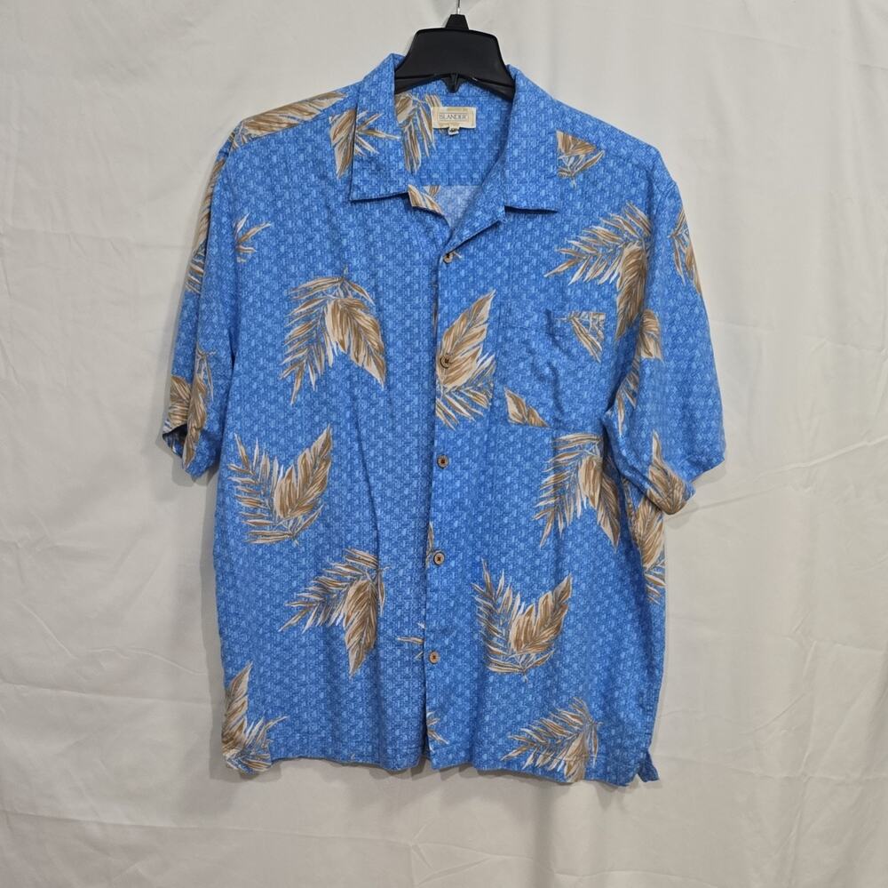 Islander Men's XXL Blue Beige Floral Tropical Short Sleeve Button-Up Pocket